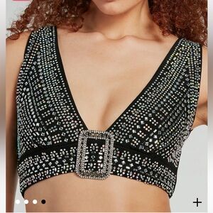 Windsor "She’s A Gem" Rhinestone Plunge Crop Top Black Buckle – Size‎ Large